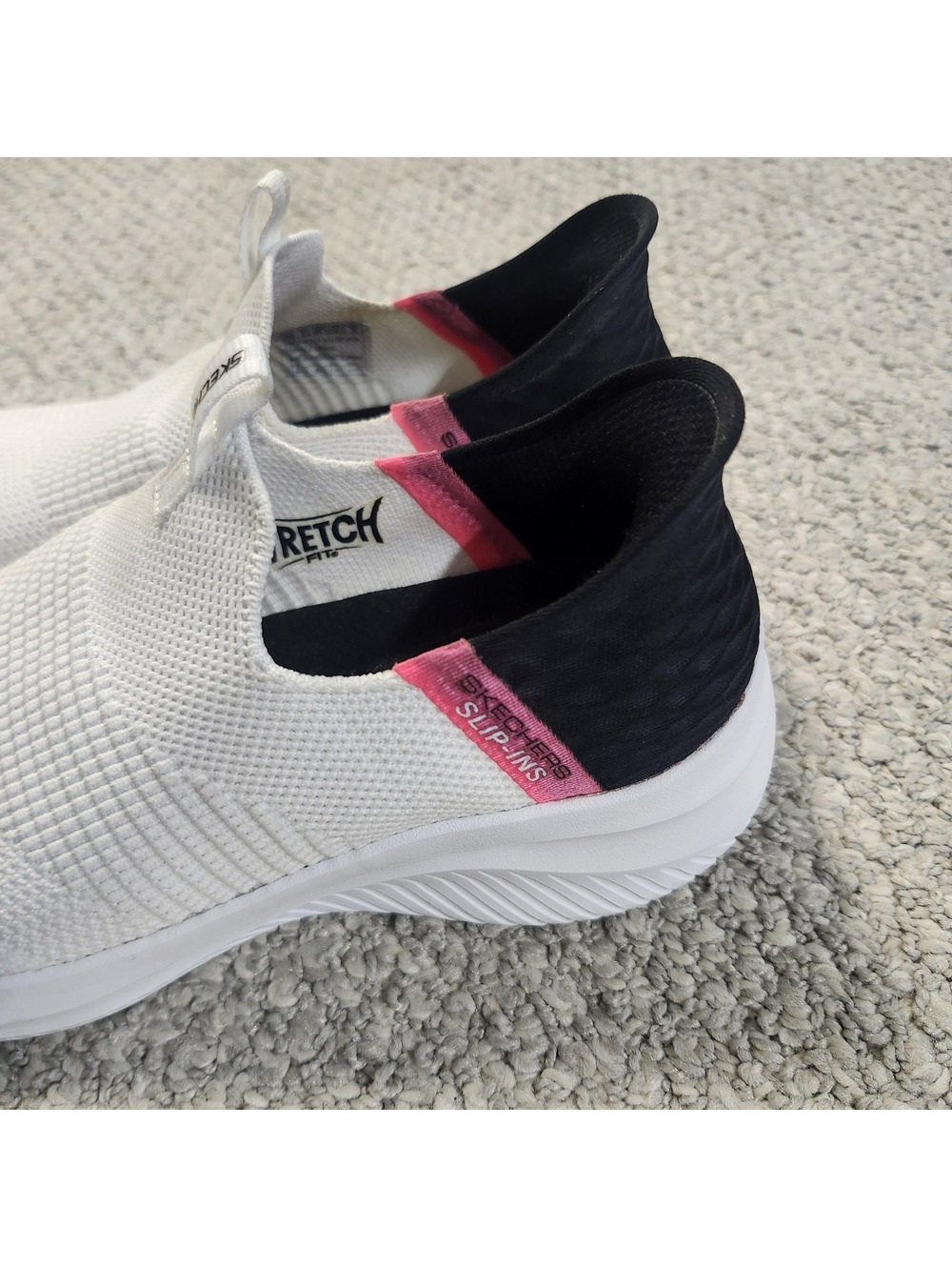 Skechers Slip-On White and Black Knit Sneakers with Pink Accents Size 6.5 - Picture 10 of 11